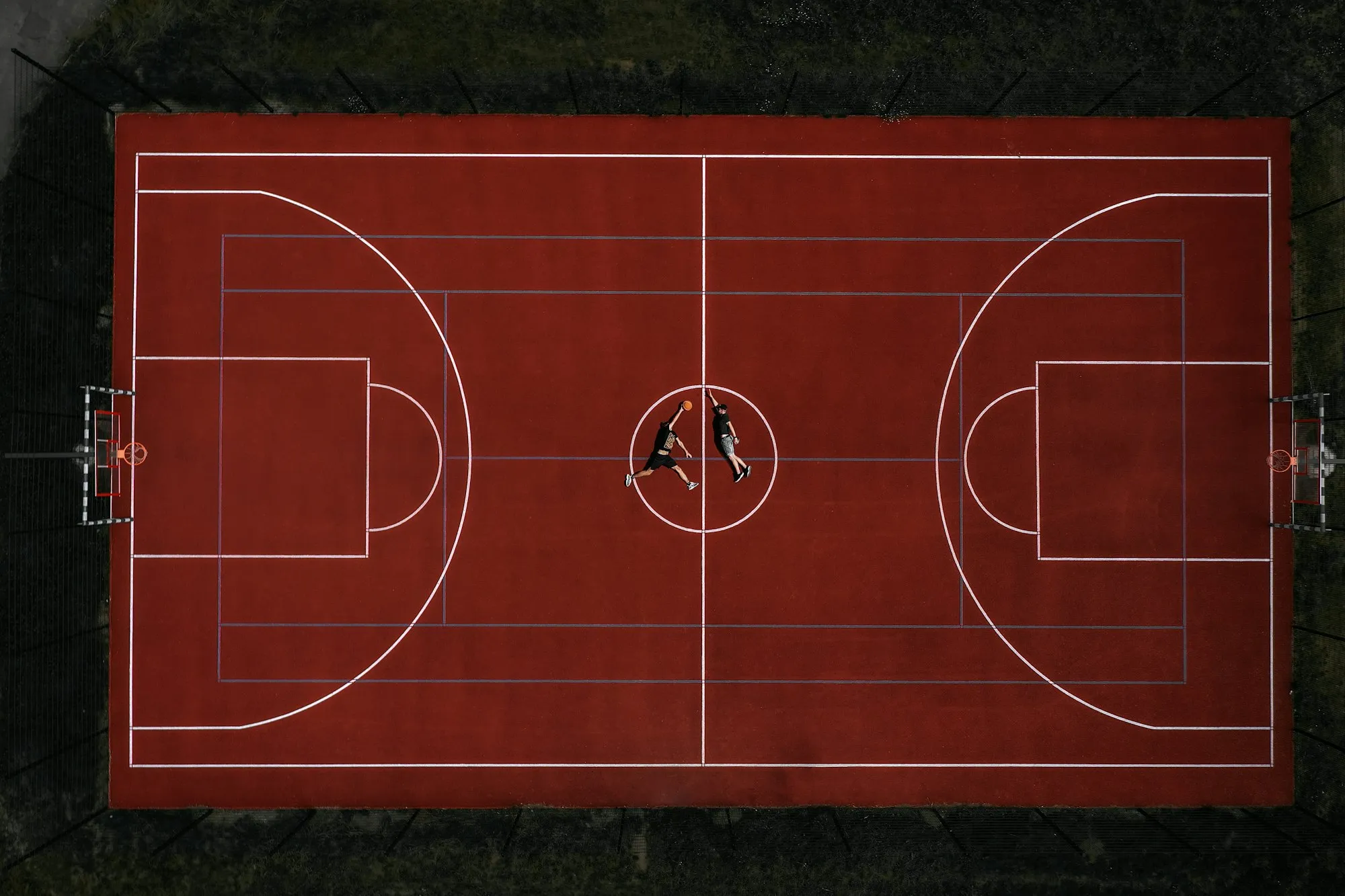 Overhead view of an outdoor basketball court